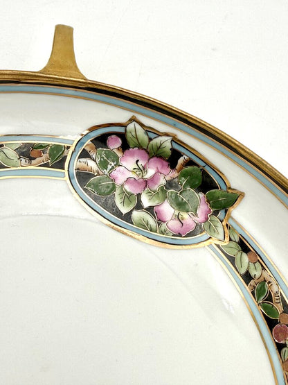 Antique Nippon Parrot and Floral Art Nouveau Bowl With Gold Luster Accents
