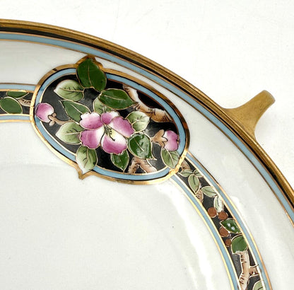 Antique Nippon Parrot and Floral Art Nouveau Bowl With Gold Luster Accents
