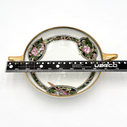 Antique Nippon Parrot and Floral Art Nouveau Bowl With Gold Luster Accents
