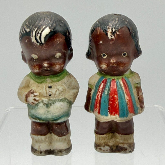 Vintage Black Americana Bisque 2 3/4” Penny Dolls Girl & Boy /cb