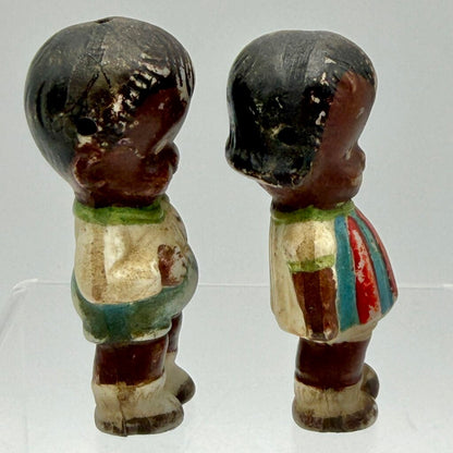 Vintage Black Americana Bisque 2 3/4” Penny Dolls Girl & Boy /cb