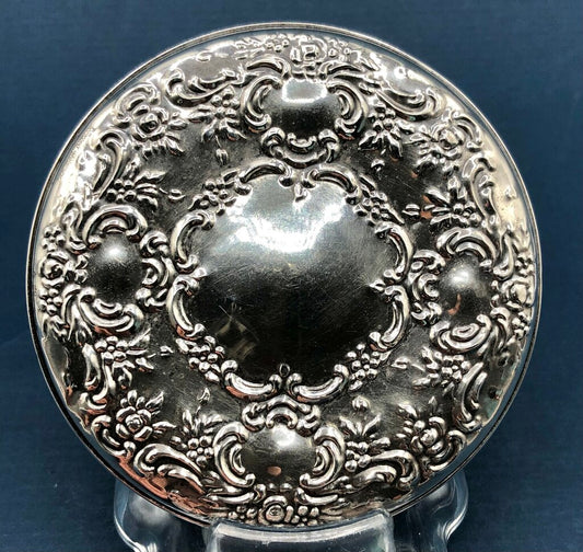 Vtg Towle Sterling Silver Mirrored Repoussé Vanity Jar Lid /b