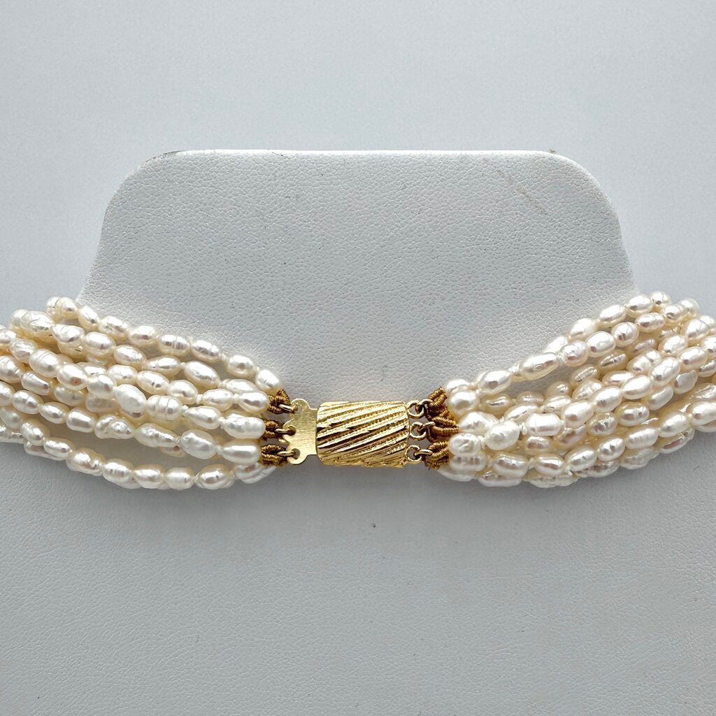VTG Set Of 2 Freshwater Pearl Choker And Bracelet With Golden Clasp