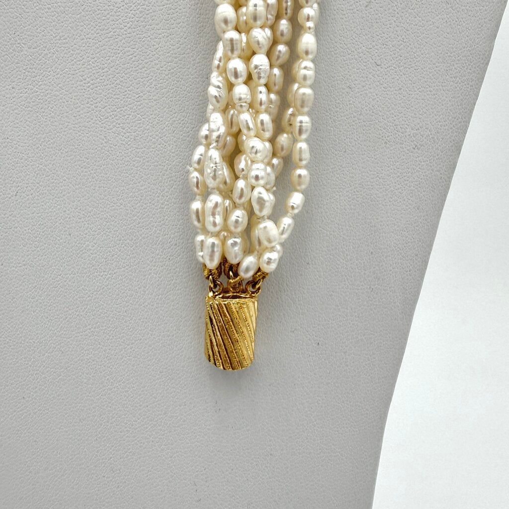 VTG Set Of 2 Freshwater Pearl Choker And Bracelet With Golden Clasp