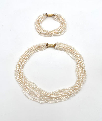 VTG Set Of 2 Freshwater Pearl Choker And Bracelet With Golden Clasp