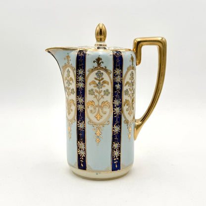 VTG Nippon Blue And Gold Floral Tea Pot With 4 Tea Cups