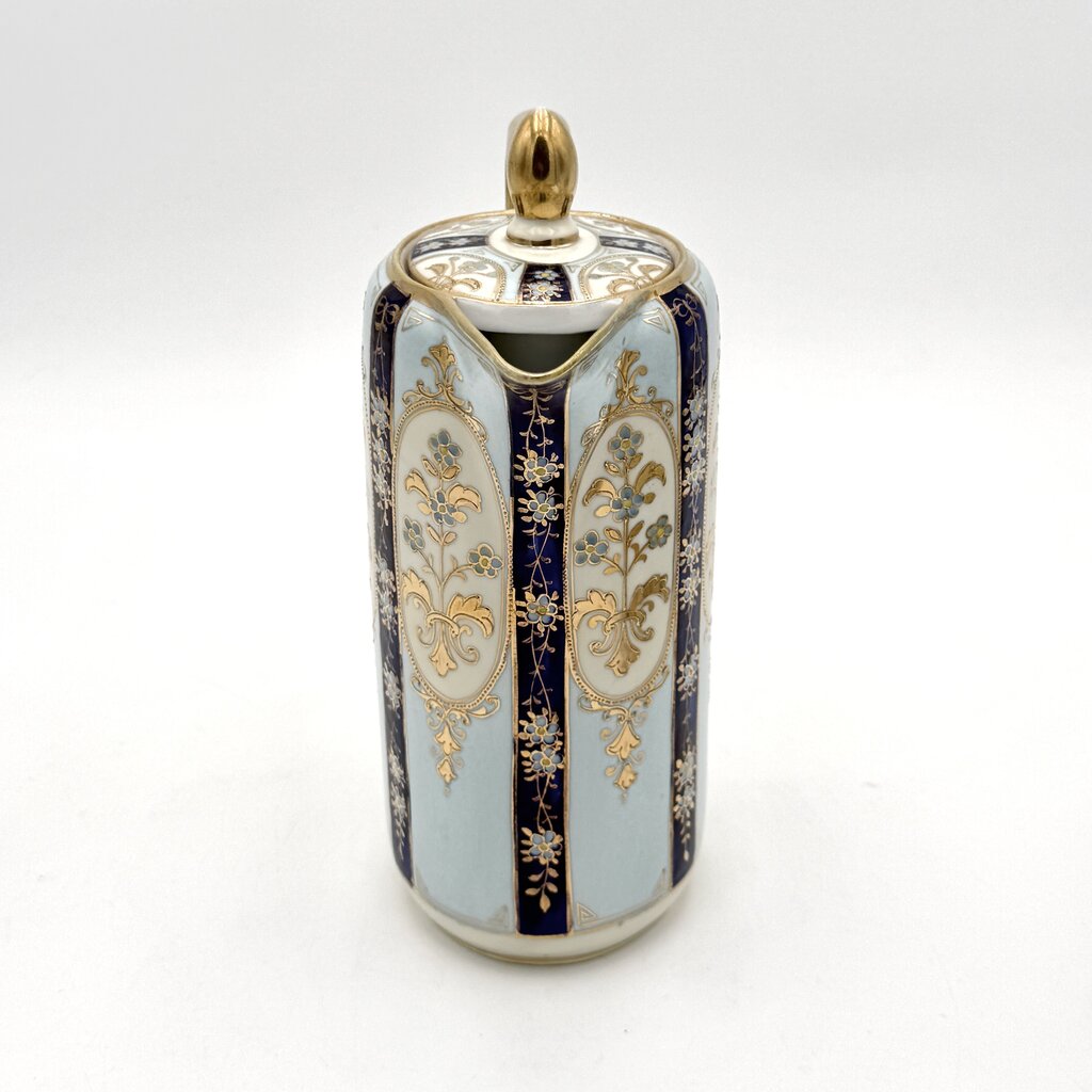VTG Nippon Blue And Gold Floral Tea Pot With 4 Tea Cups