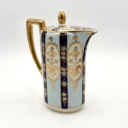 VTG Nippon Blue And Gold Floral Tea Pot With 4 Tea Cups
