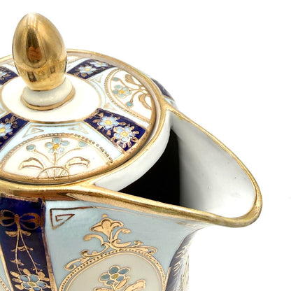 VTG Nippon Blue And Gold Floral Tea Pot With 4 Tea Cups