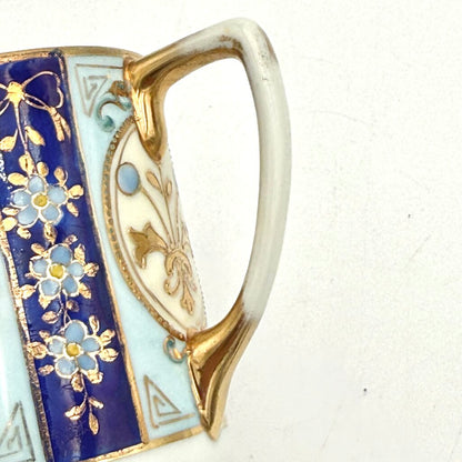 VTG Nippon Blue And Gold Floral Tea Pot With 4 Tea Cups