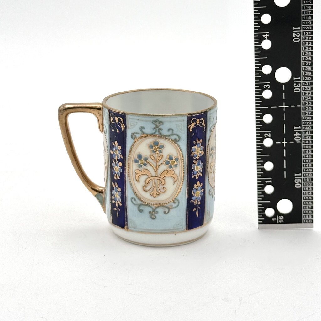 VTG Nippon Blue And Gold Floral Tea Pot With 4 Tea Cups