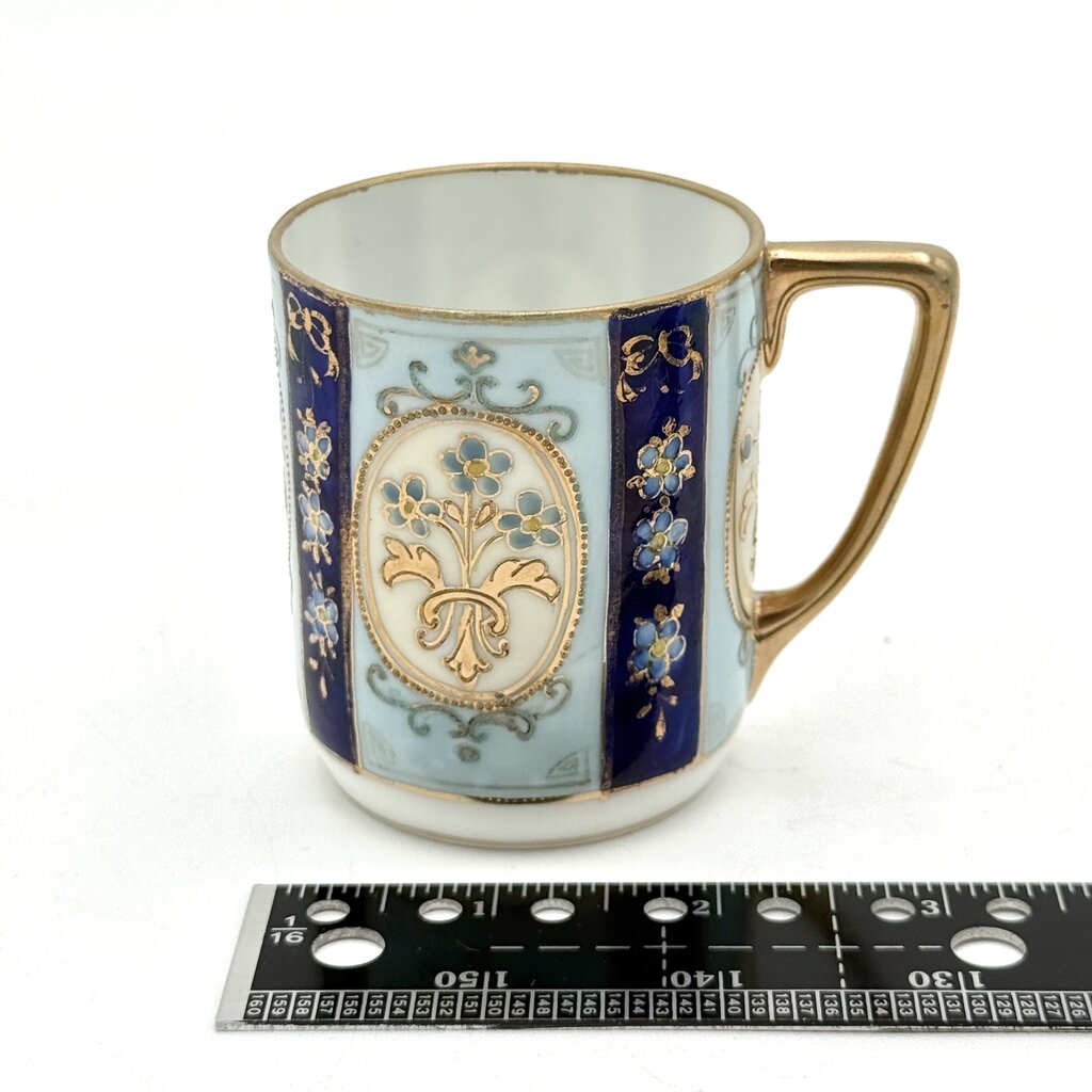 VTG Nippon Blue And Gold Floral Tea Pot With 4 Tea Cups