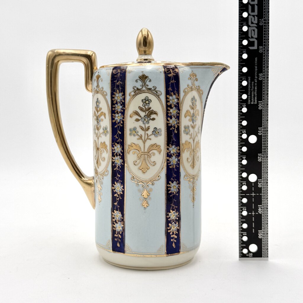 VTG Nippon Blue And Gold Floral Tea Pot With 4 Tea Cups