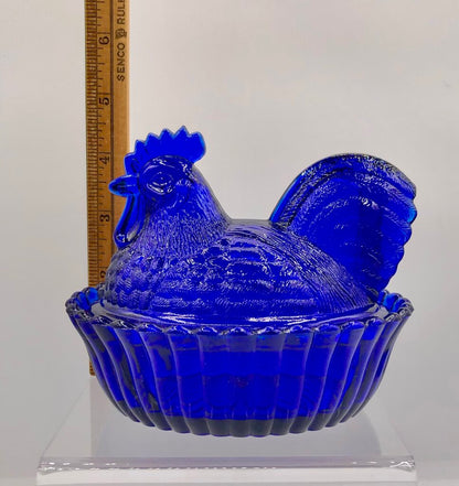 Westmoreland Cobalt Blue glass Nesting Hen Covered Dish /b