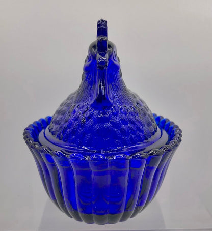 Westmoreland Cobalt Blue glass Nesting Hen Covered Dish /b