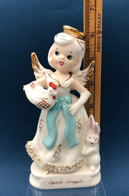 Vtg Knobler April Birthday Angel w/ Bunny, Basket & Hen /b
