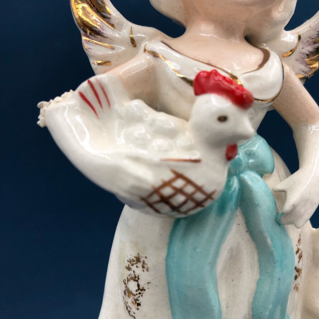Vtg Knobler April Birthday Angel w/ Bunny, Basket & Hen /b