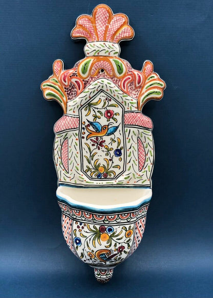 Portugal Ceramics De Coimbra Hand Painted Water Font/ Pocket /b