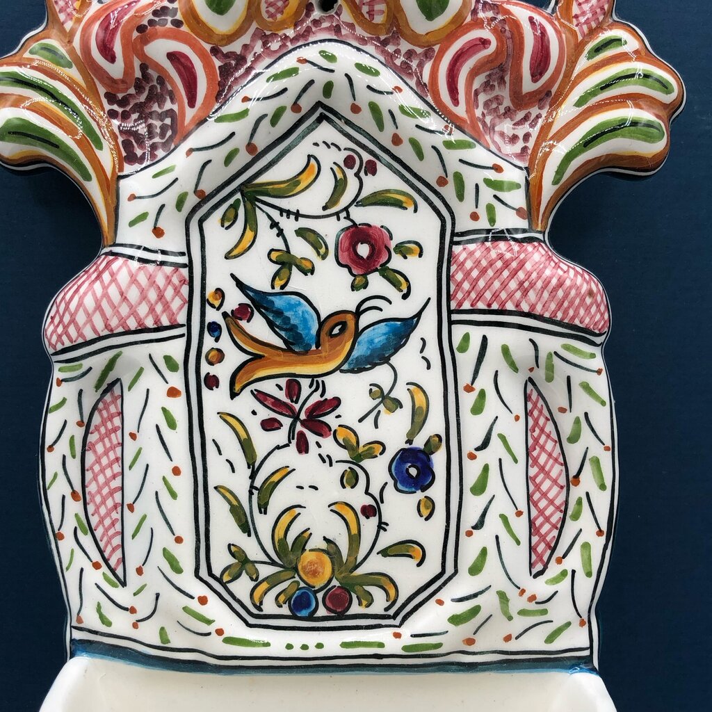Portugal Ceramics De Coimbra Hand Painted Water Font/ Pocket /b