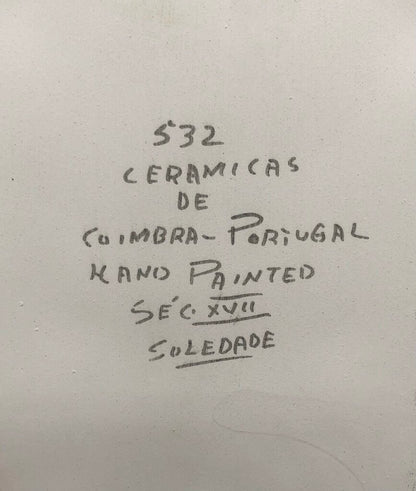 Portugal Ceramics De Coimbra Hand Painted Water Font/ Pocket /b