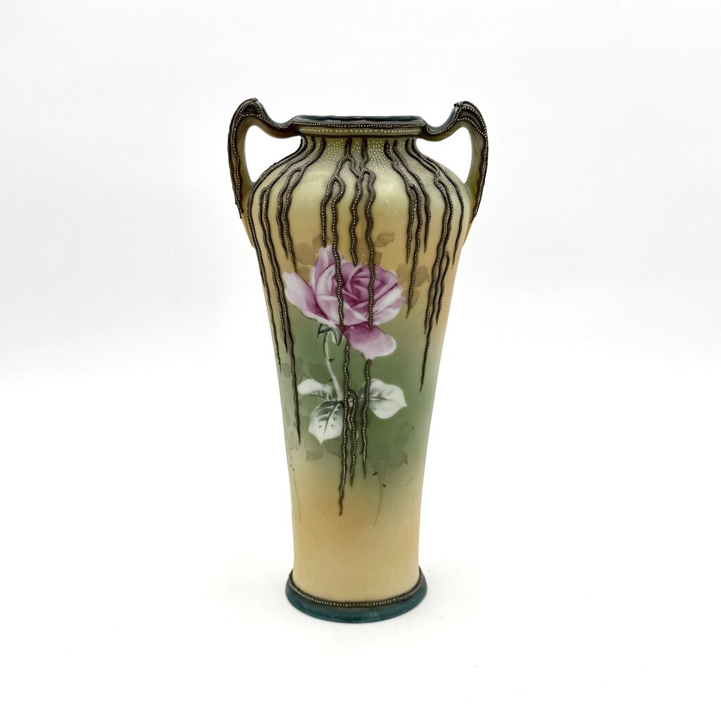 Antique Hand Painted Nippon Art Nouveau Style Willow Vine Moriage Vase