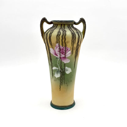 Antique Hand Painted Nippon Art Nouveau Style Willow Vine Moriage Vase