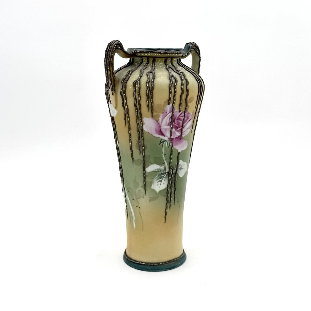 Antique Hand Painted Nippon Art Nouveau Style Willow Vine Moriage Vase
