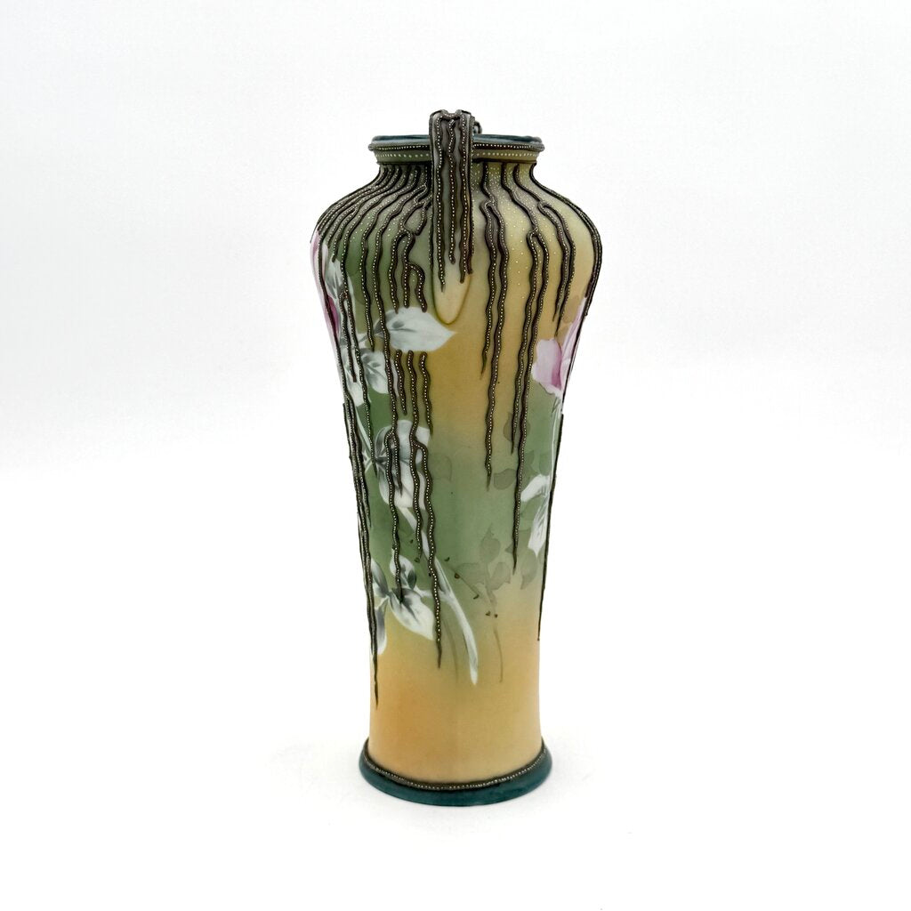 Antique Hand Painted Nippon Art Nouveau Style Willow Vine Moriage Vase