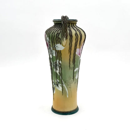 Antique Hand Painted Nippon Art Nouveau Style Willow Vine Moriage Vase