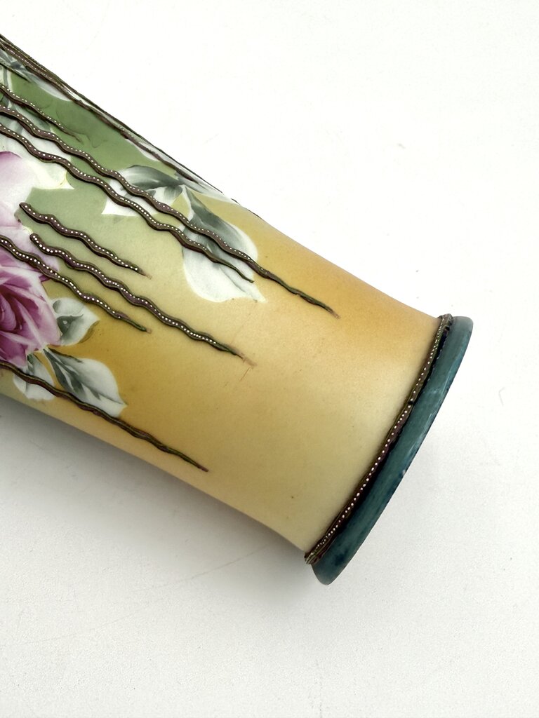 Antique Hand Painted Nippon Art Nouveau Style Willow Vine Moriage Vase