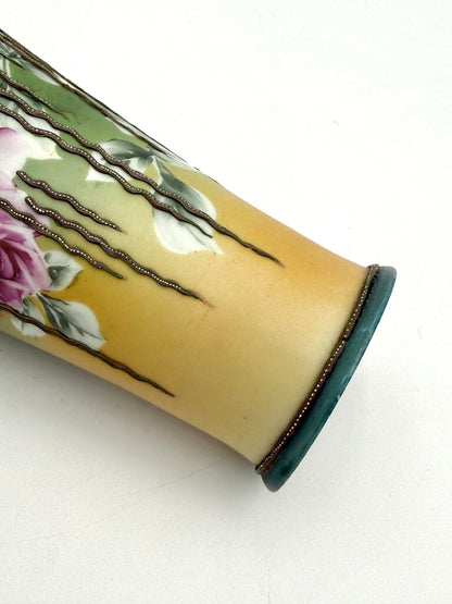 Antique Hand Painted Nippon Art Nouveau Style Willow Vine Moriage Vase