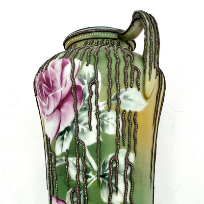 Antique Hand Painted Nippon Art Nouveau Style Willow Vine Moriage Vase
