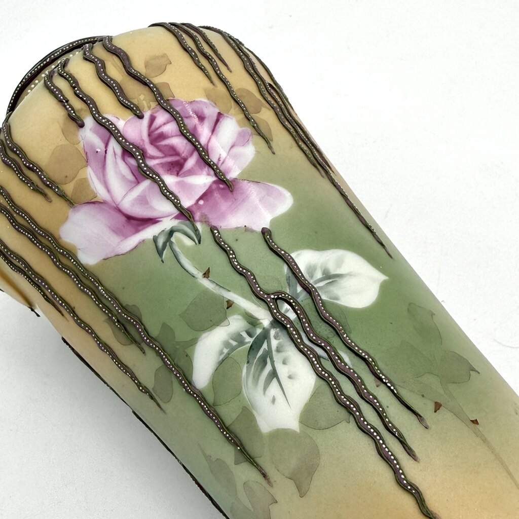 Antique Hand Painted Nippon Art Nouveau Style Willow Vine Moriage Vase