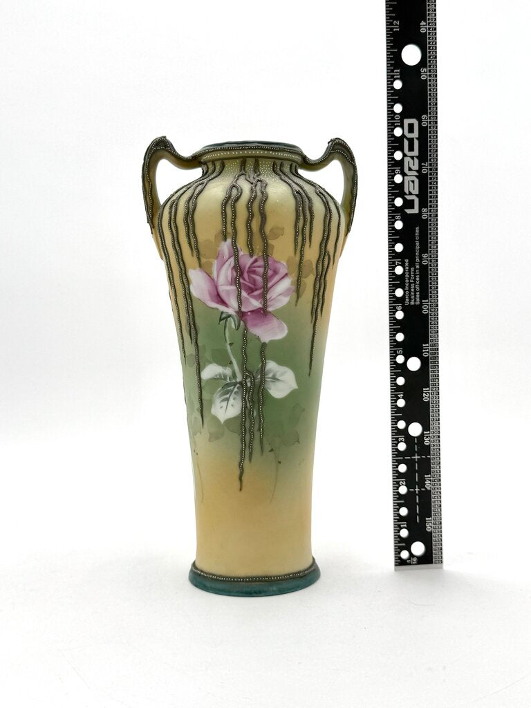Antique Hand Painted Nippon Art Nouveau Style Willow Vine Moriage Vase