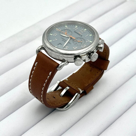 Men's Shinola Runwell Blue Slate Dial with Tan Leather Strap Wristwatch (Not Working)