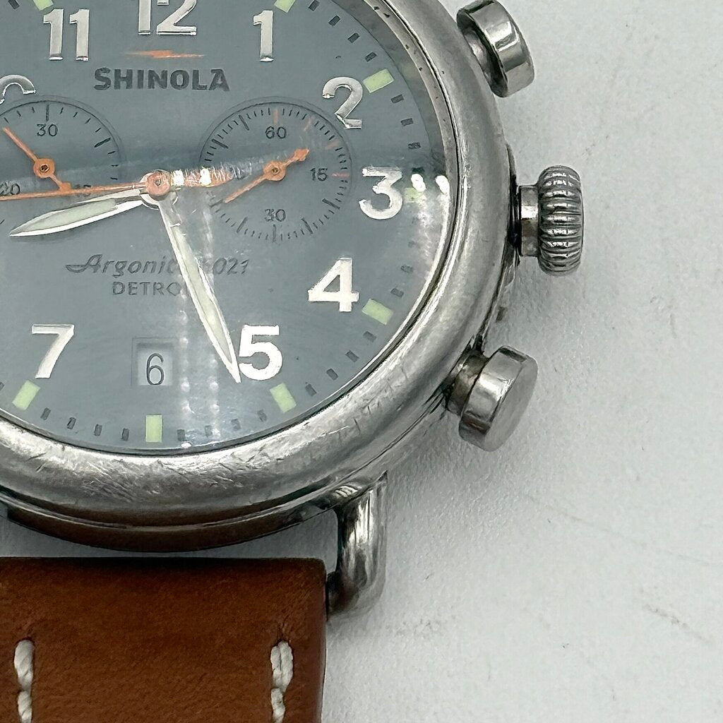 Men's Shinola Runwell Blue Slate Dial with Tan Leather Strap Wristwatch (Not Working)