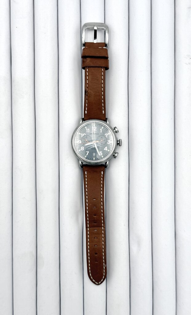 Men's Shinola Runwell Blue Slate Dial with Tan Leather Strap Wristwatch (Not Working)