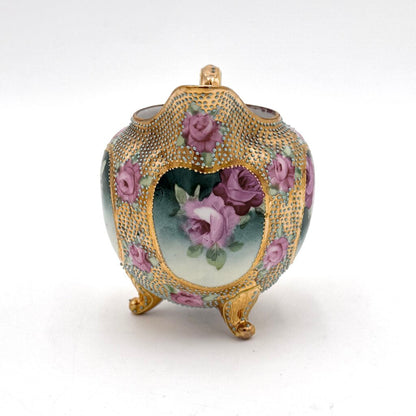 Antique Royal Kinran Nippon Painted Roses & Gold Enameled Creamer And Sugar Urn