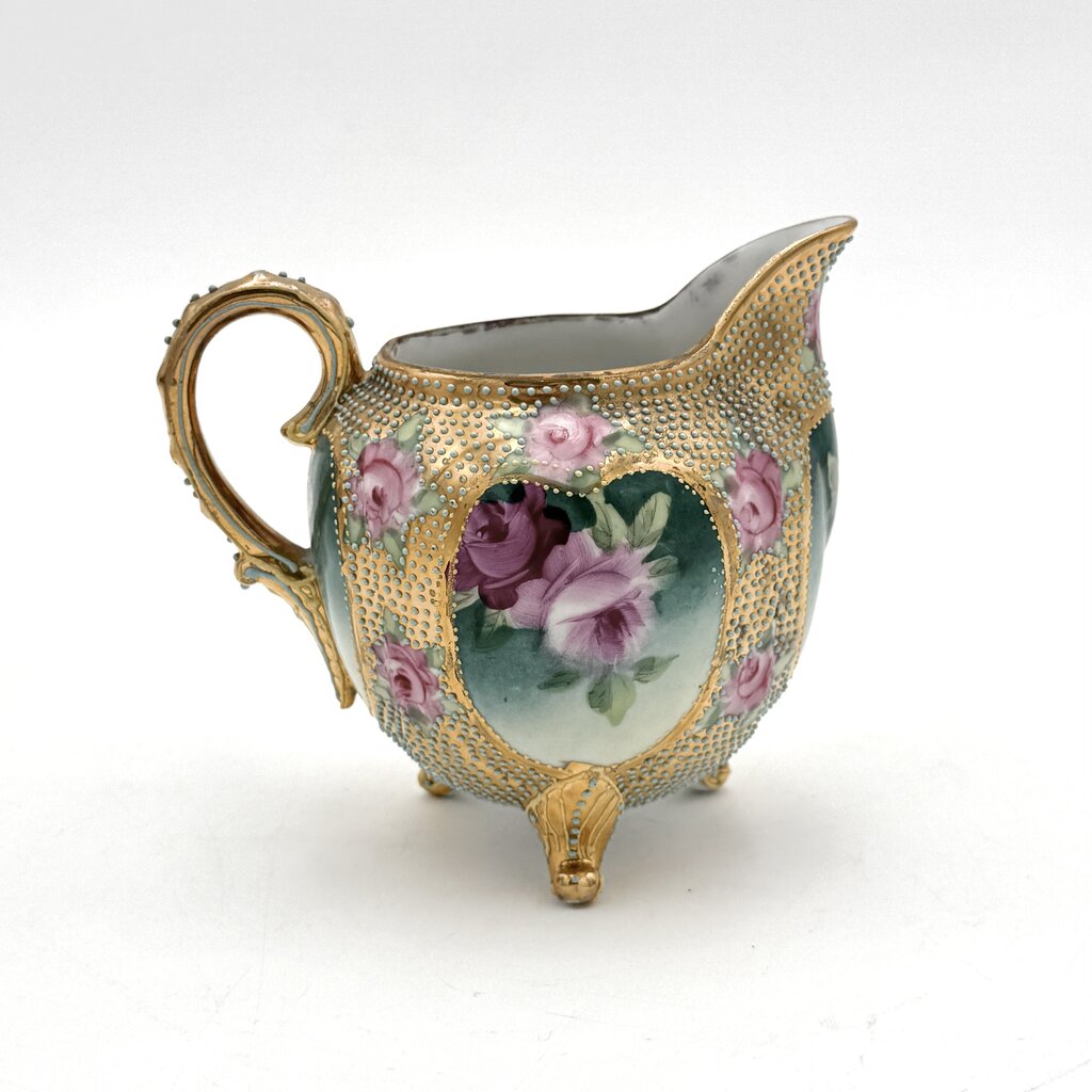 Antique Royal Kinran Nippon Painted Roses & Gold Enameled Creamer And Sugar Urn
