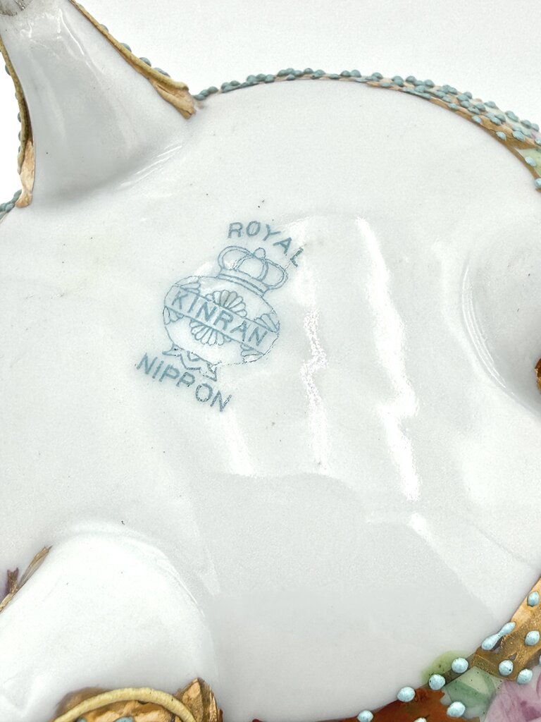 Antique Royal Kinran Nippon Painted Roses & Gold Enameled Creamer And Sugar Urn