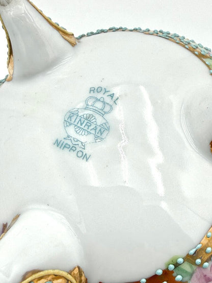 Antique Royal Kinran Nippon Painted Roses & Gold Enameled Creamer And Sugar Urn