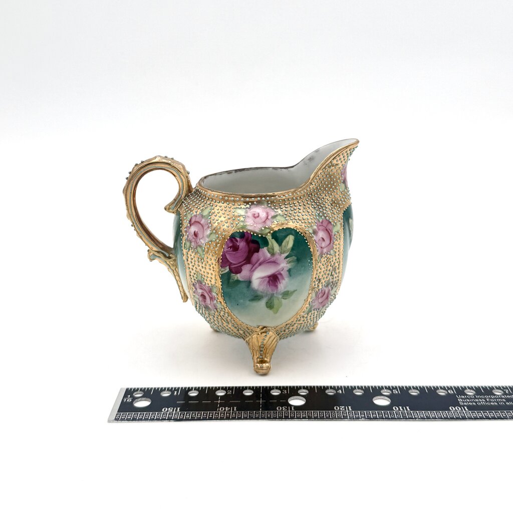 Antique Royal Kinran Nippon Painted Roses & Gold Enameled Creamer And Sugar Urn