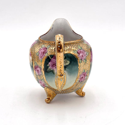 Antique Royal Kinran Nippon Painted Roses & Gold Enameled Creamer And Sugar Urn