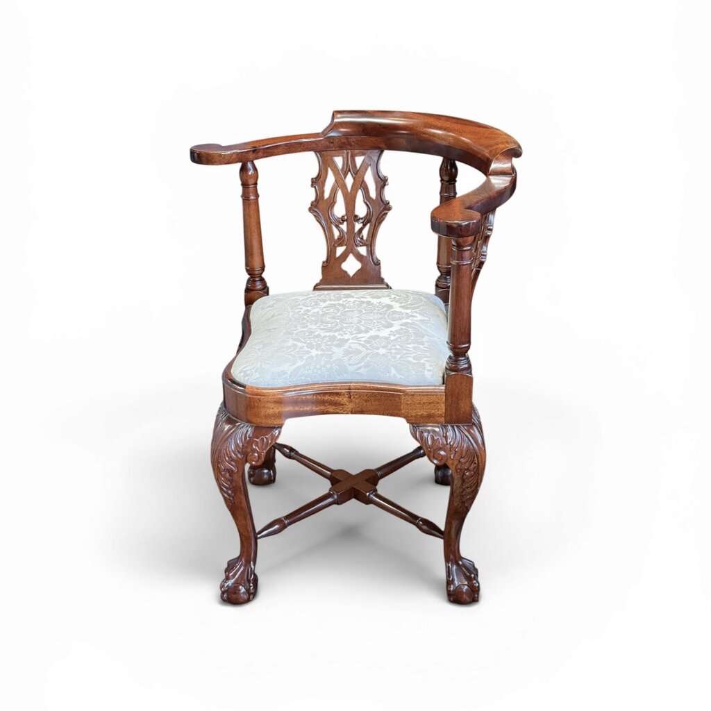 Mahogany Chippendale Style Handcarved Corner Chair With Ball and Claw Feet