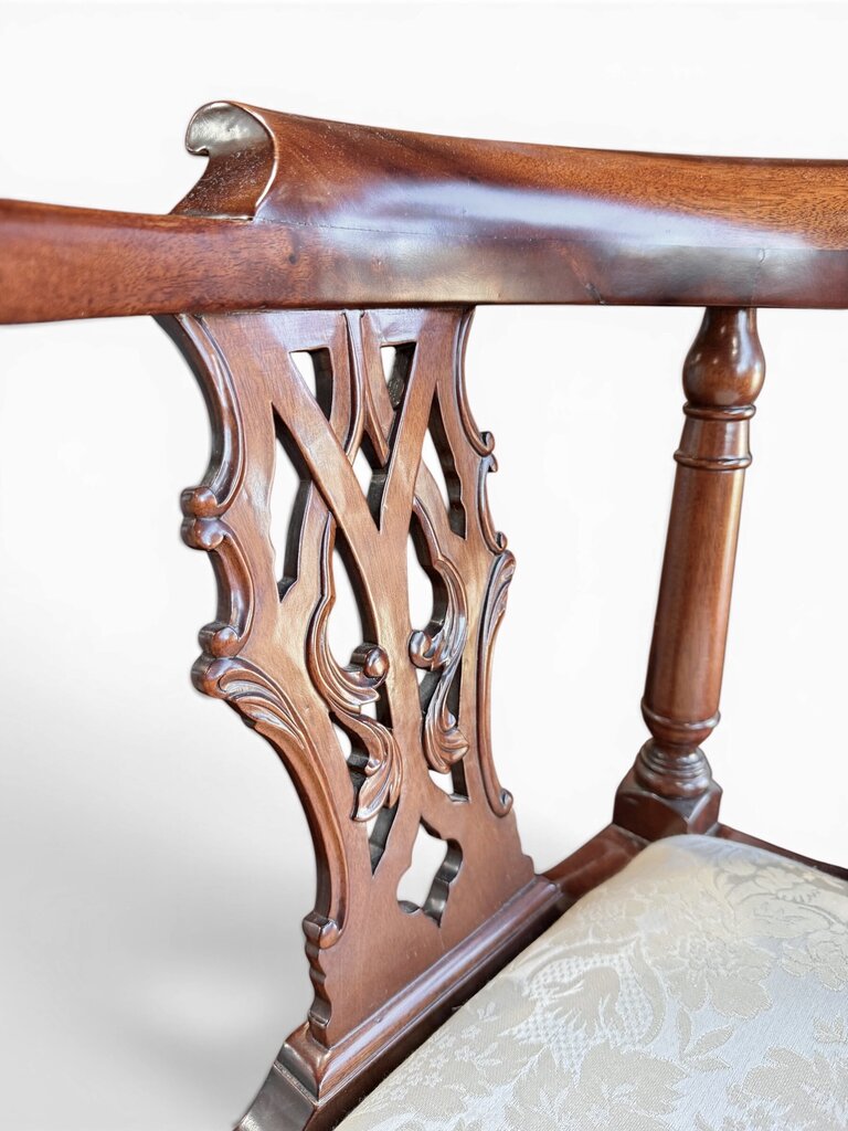 Mahogany Chippendale Style Handcarved Corner Chair With Ball and Claw Feet