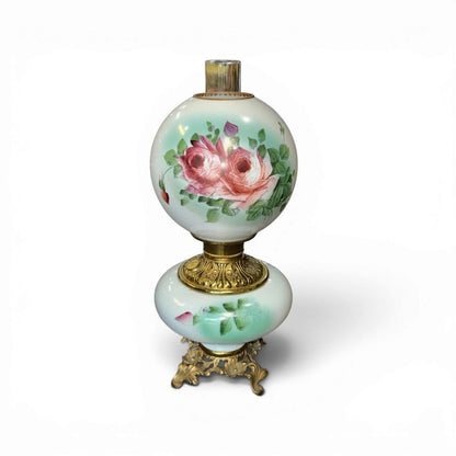 Antique Pink Floral Milk Glass Parlor Oil Lamp (AS IS)