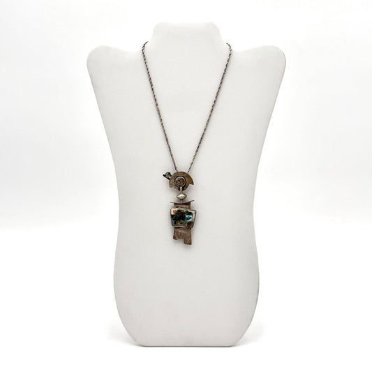 VTG Signed Abstract 14K Gold And Sterling Silver Pin/Necklace