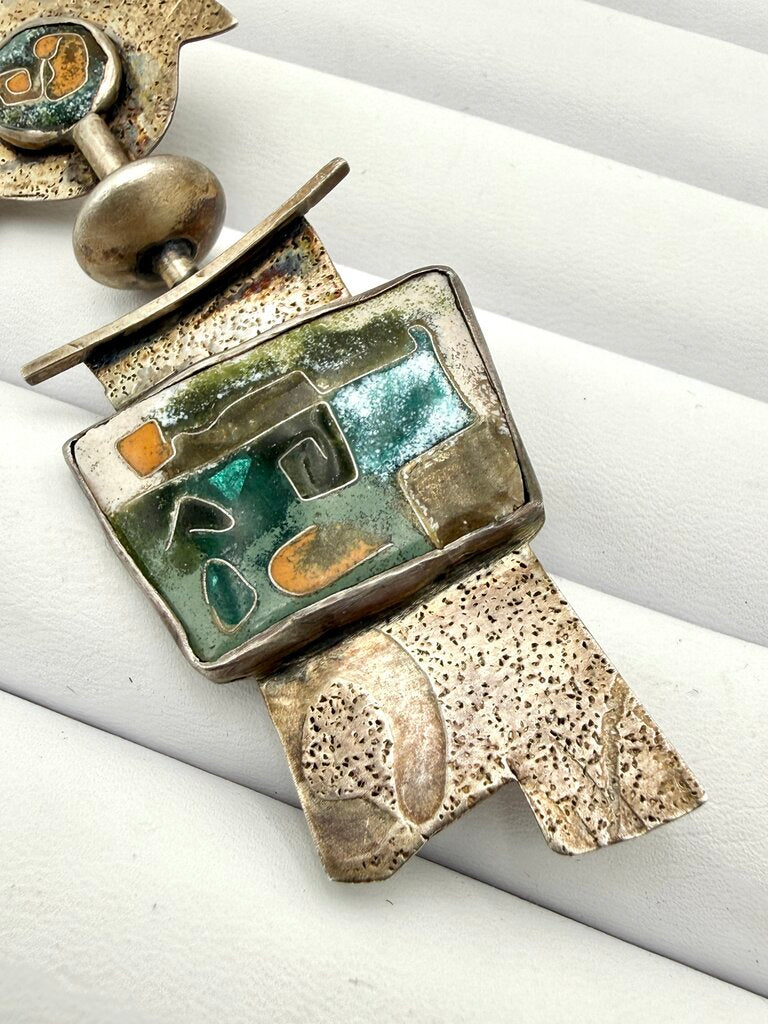 VTG Signed Abstract 14K Gold And Sterling Silver Pin/Necklace