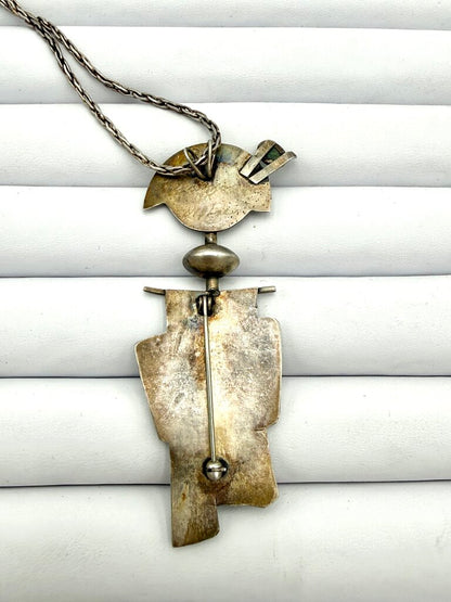 VTG Signed Abstract 14K Gold And Sterling Silver Pin/Necklace