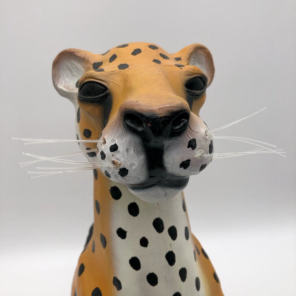 Vtg Hand Painted Leather Cheetah 17” Figurine /b